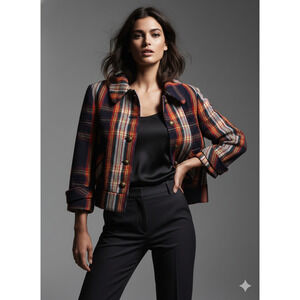 Tulle Brand Plaid Tweed Jacket with Gold Buttons - Retro Style - Size Large